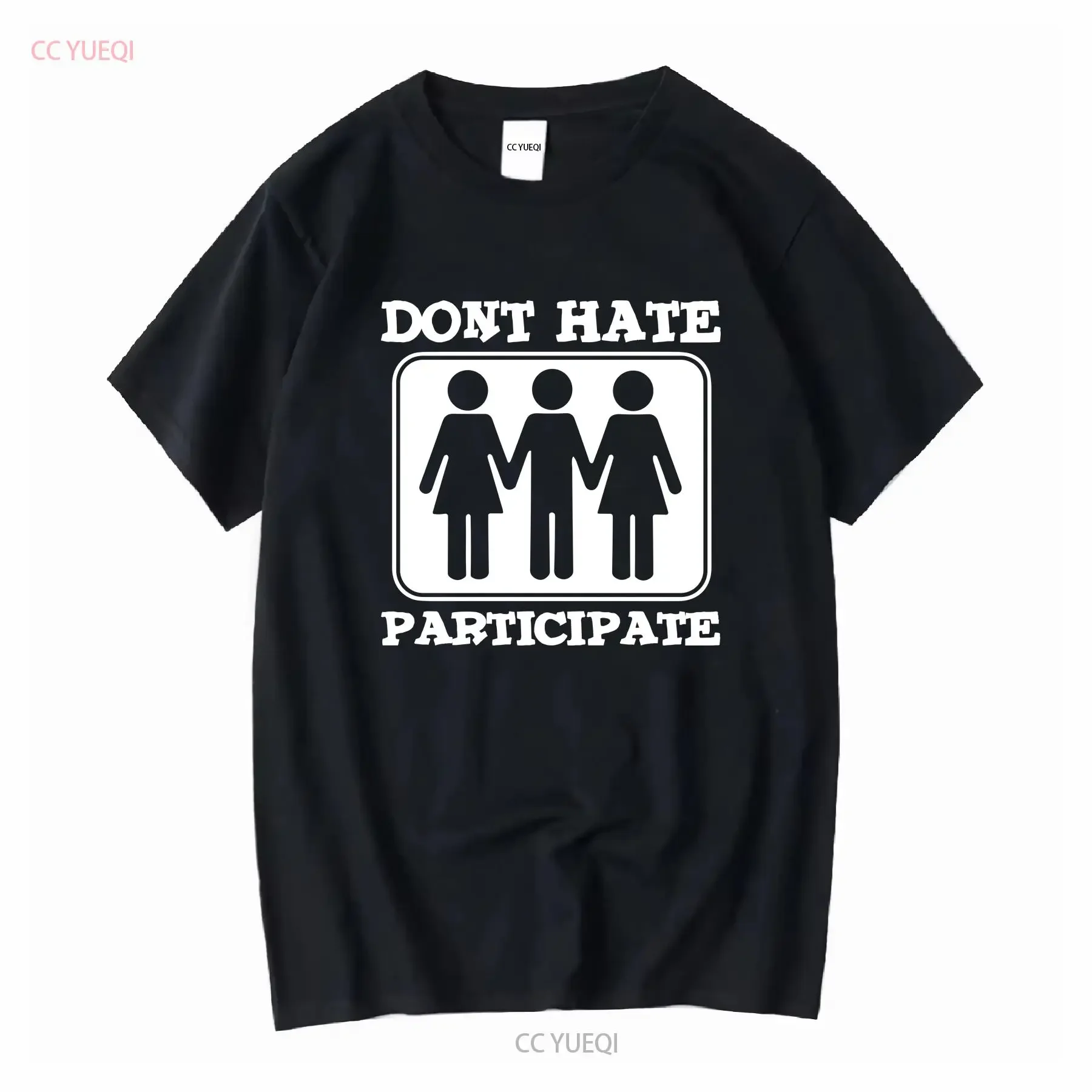 Camiseta de algodón para hombre con diseño divertido 'DON'T HATE PARTICIPATE threesome', estilo vintage, lavada, elástica, unisex, suave, ropa de diseñador, ligeramente holgada