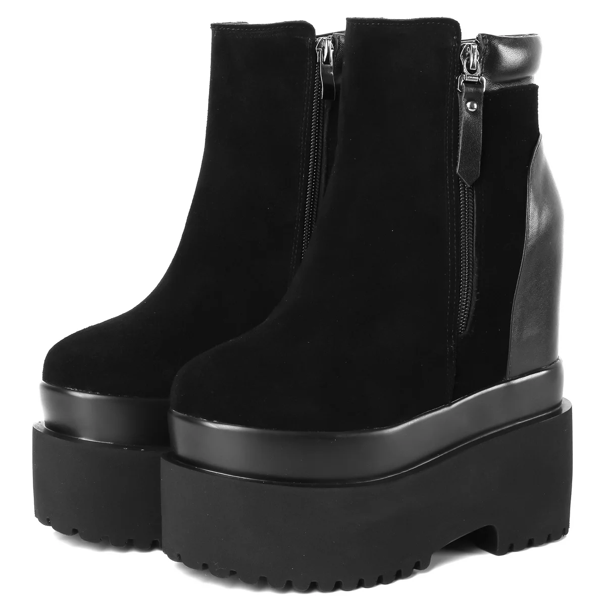 12cm High Heel Pumps Plus Size Shoes Women Black Genuine Leather Wedges Snow Boots Female Winter Fashion Sneaker Big Size Shoes