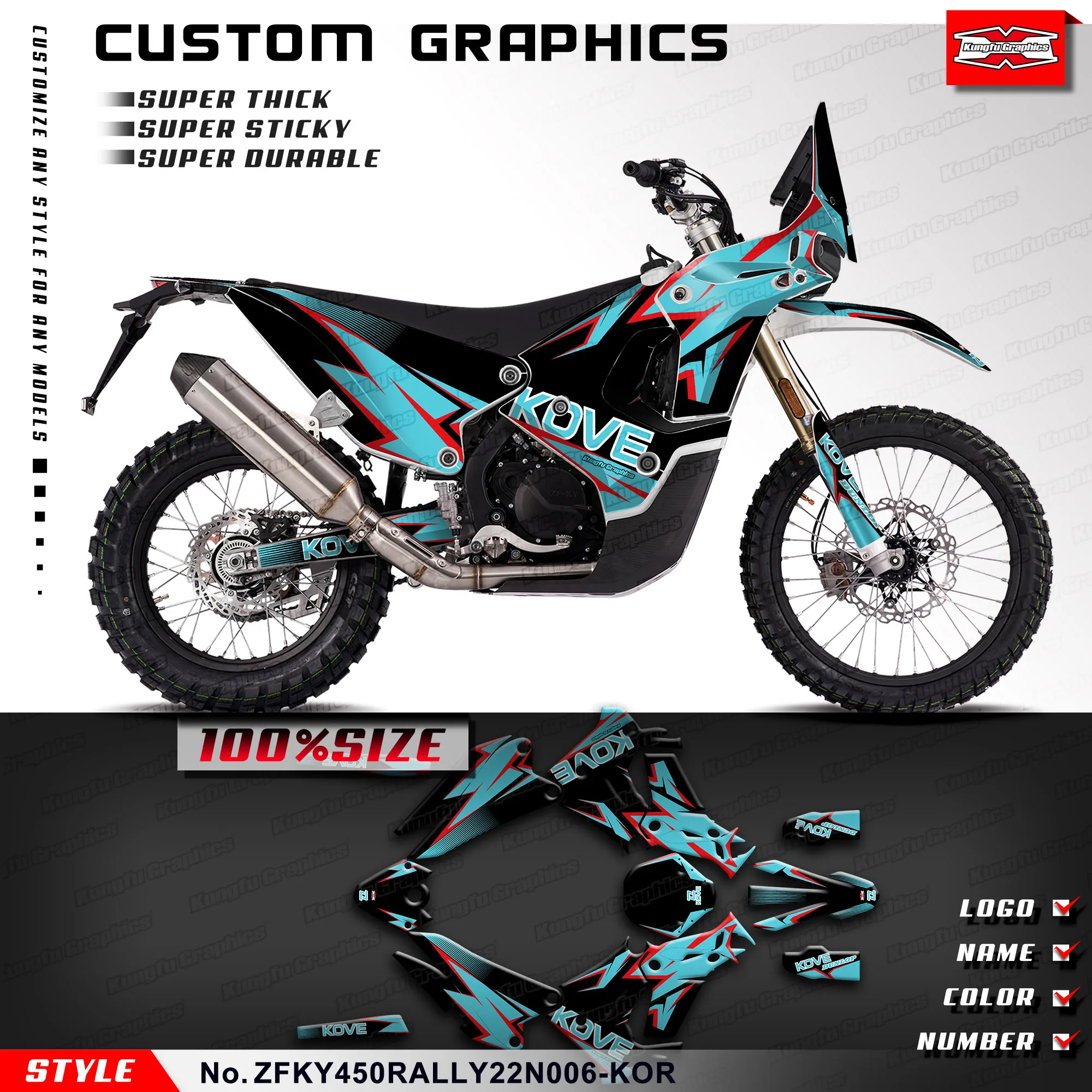 

KUNGFU GRAPHICS Vinyl Stickers Complete Wrap Decal Kit for KOVE 450 Rally 2022 2023 2024, ZFKY450RALLY22N006-KOR