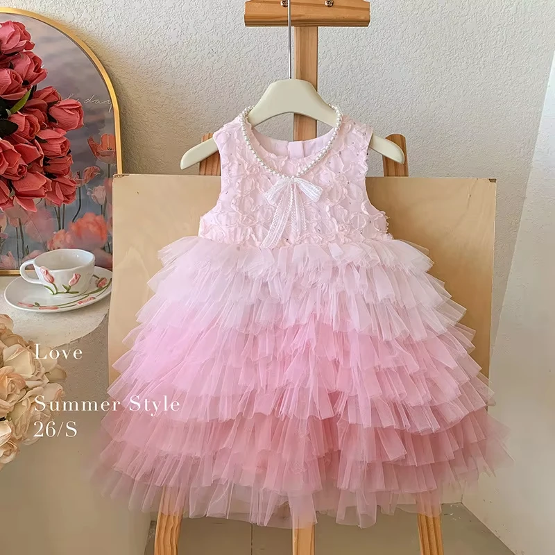 

Новое модное праздничное платье для девочек: элегантное сетчатое платье-жилетка с бантом, весна-лето 2026, для принцесс, милое и стильное