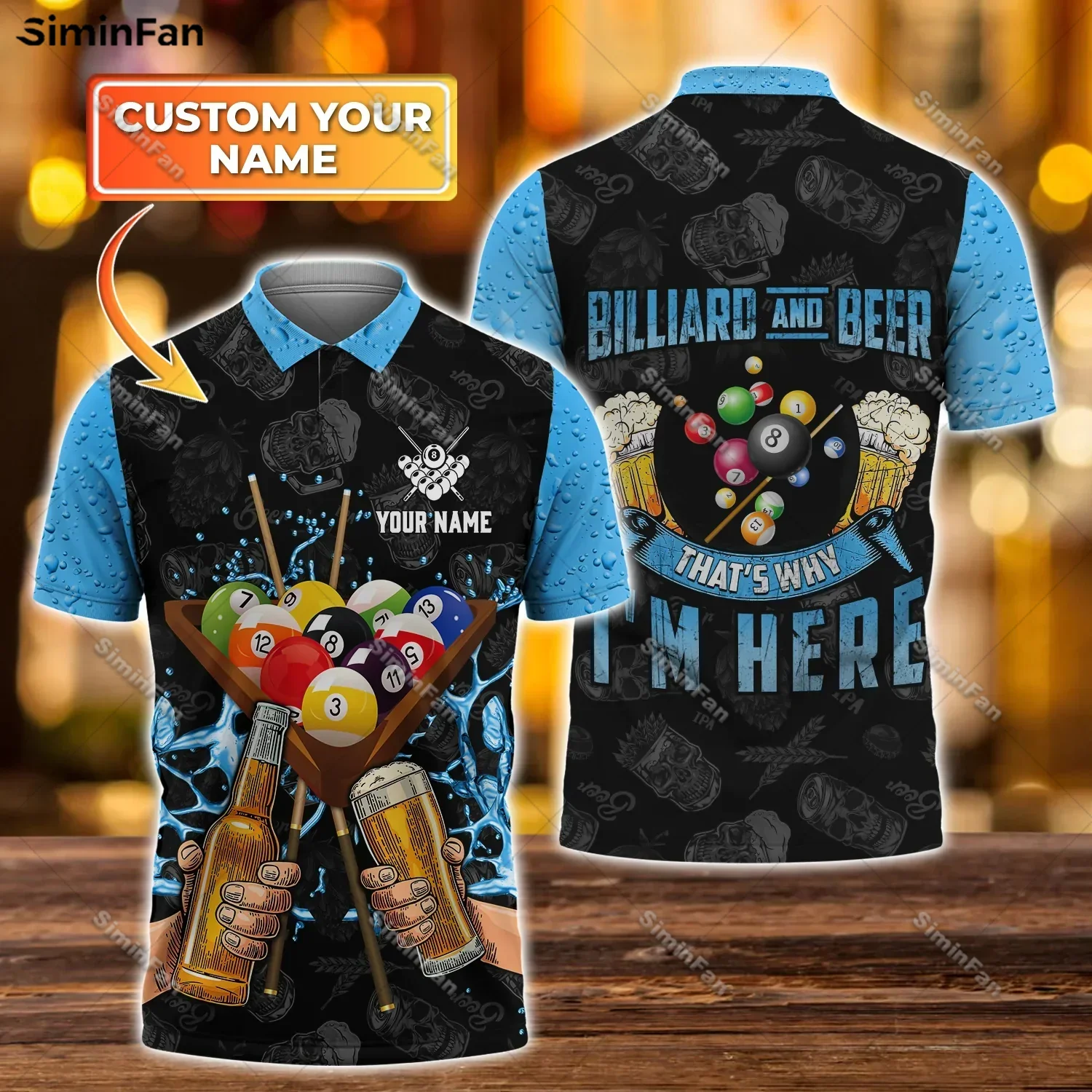 Custom Name Billiards Beer 3D All Over Printed Mens Polo Shirts Male Lapel Tee Unisex Summer Sporty Tennis Tshirt Female Top-2