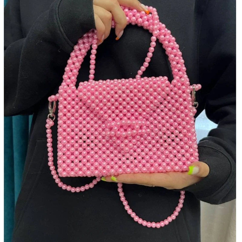 New Ins borsa da donna colore personalizzato catena di perline rosa borse a tracolla a spalla singola per donna Luxury Summer Fashion Handheld