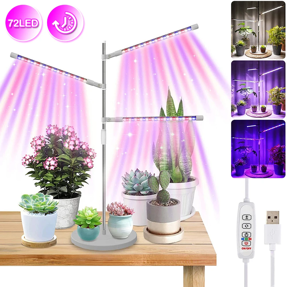 72 LED Plant Grow Ring Light spettro completo dimmerabile USB Phyto Grow Lamp 3/9/12H Timer Phytolamp per coltivazione Indoor Flower