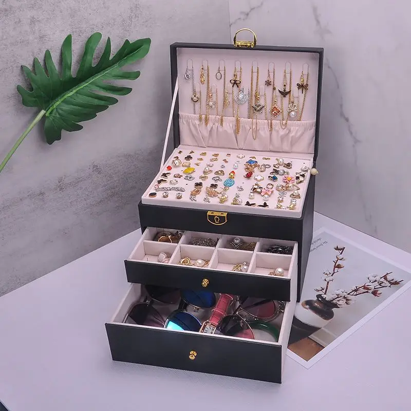 Leather Jewelry Box Organizer Luxury Jewelry Boxes Storage Ring Necklace Bracelet Earrings Tray Separators Display Accessories