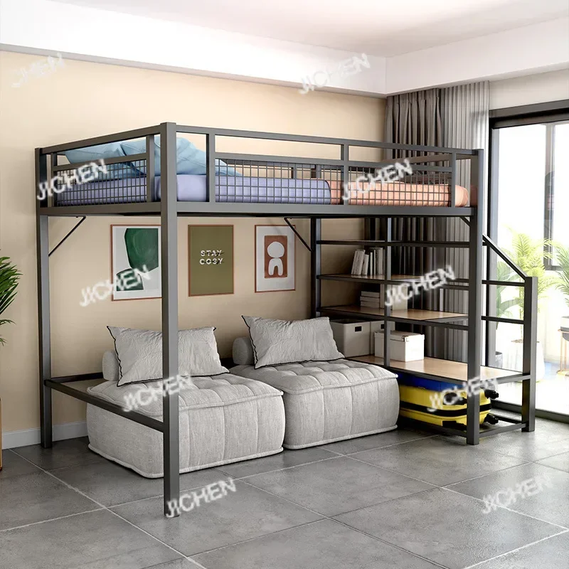 XQHS JC شقة صغيرة جديدة سرير من الحديد المطاوع توفير المساحة سرير بطابقين متعدد الوظائف مع سرير درج