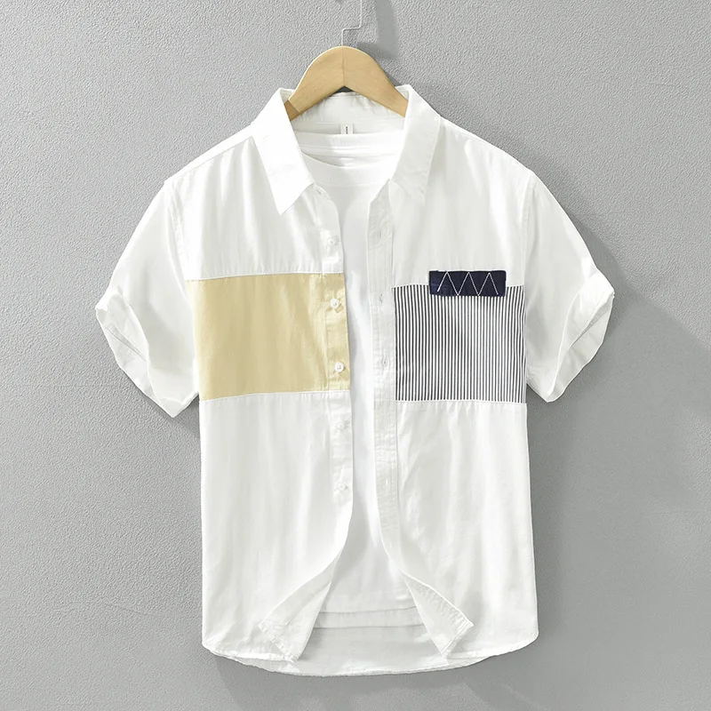 

Fre Color Blo ort Sve 805 Sle Casual Loose Men's irt Versatile Artistic Cotton Top for Daily Wear