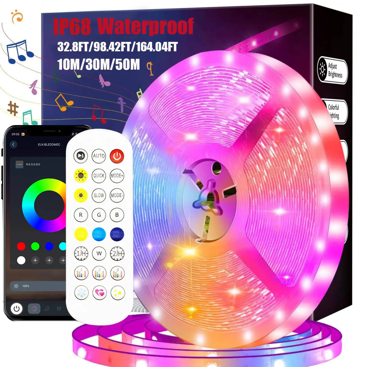 

24V Led Strip Outdoor Lighting 10M 30M 50 Meters Rgb Ip68 Waterproof Led Light With App And Remote Control For Deck Garden Pool
