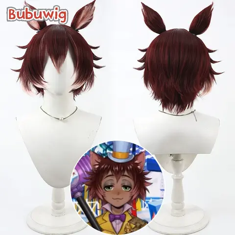 Bubuwig Synthetic Hair Gidel Cosplay Wigs Twisted Wonderland Gidel 30cm Short Straight Wine Red Mixed Pink Wig Heat Resistant
