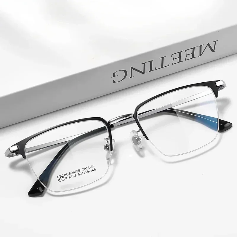 

Сверхлегкие деловые очки, простые высококачественные очки из сплава, квадратные оптические очки в стиле ретро в полуоправе для мужчин