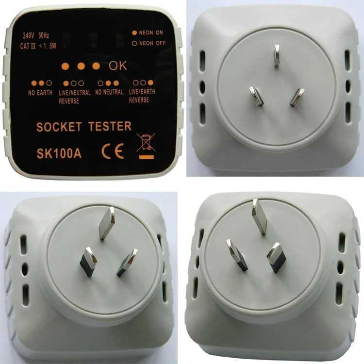 230V AC Socket Tester Receptacle Tester Outlet Tester with Neon Lamps