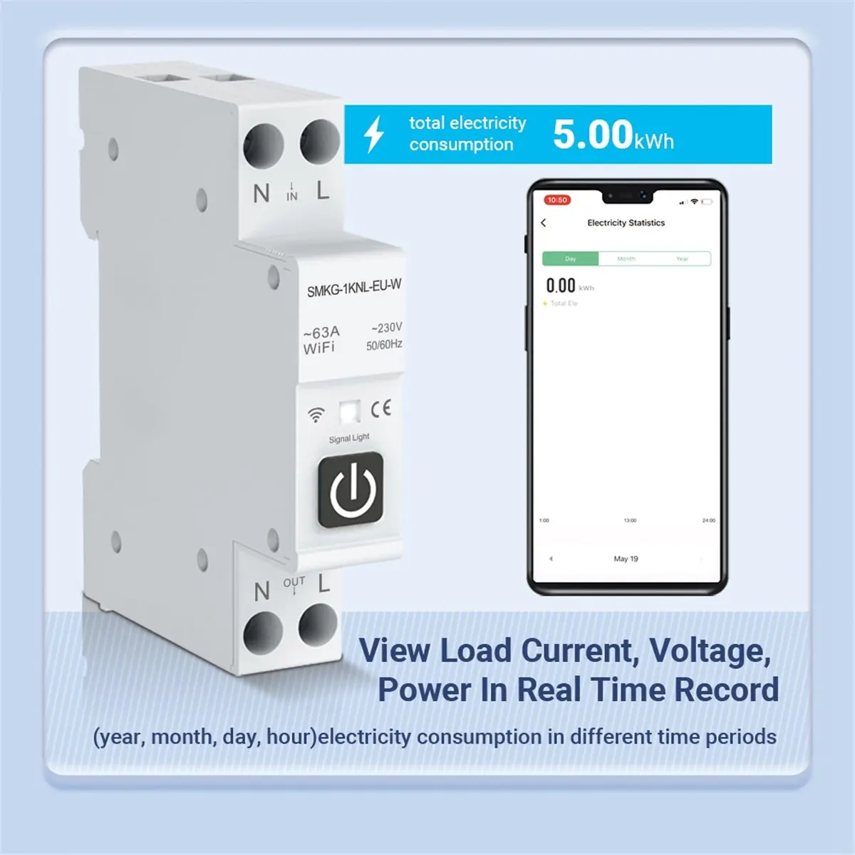 SCLS Tuya WIFI Smart Circuit Breaker 1P+N 1A-63A Adjustable DIN Rail with Metering Work with Smart Life Home