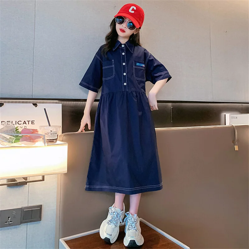 Girls' Summer dress 2024 new medium children 6-12 years old 15 years old children denim skirt fashion