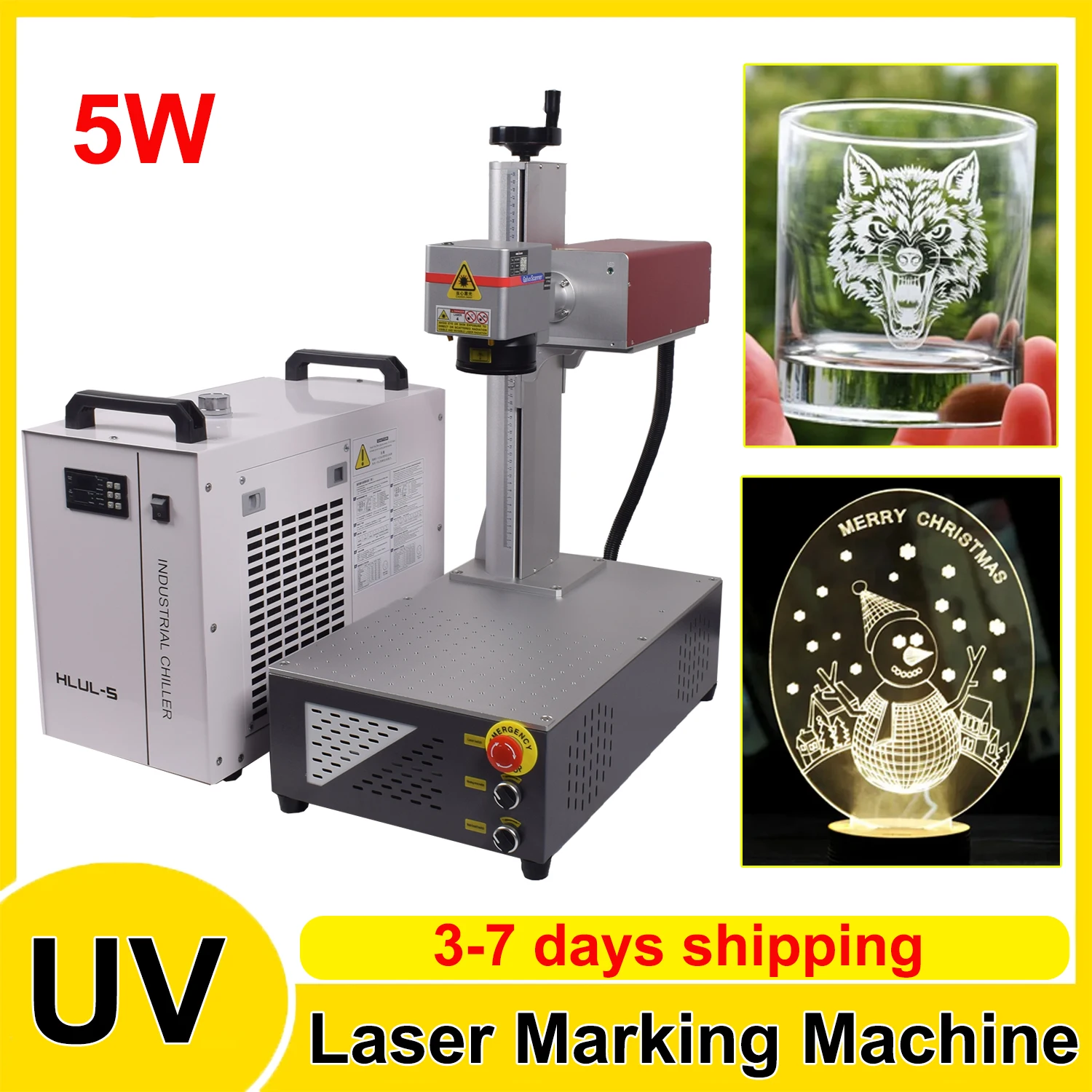 5W UV Laser Marking Machine for Glass Crystal Metal Plastic Wood 3W UV Laser Engraving Machine with Rotary Axis Laser Engraver