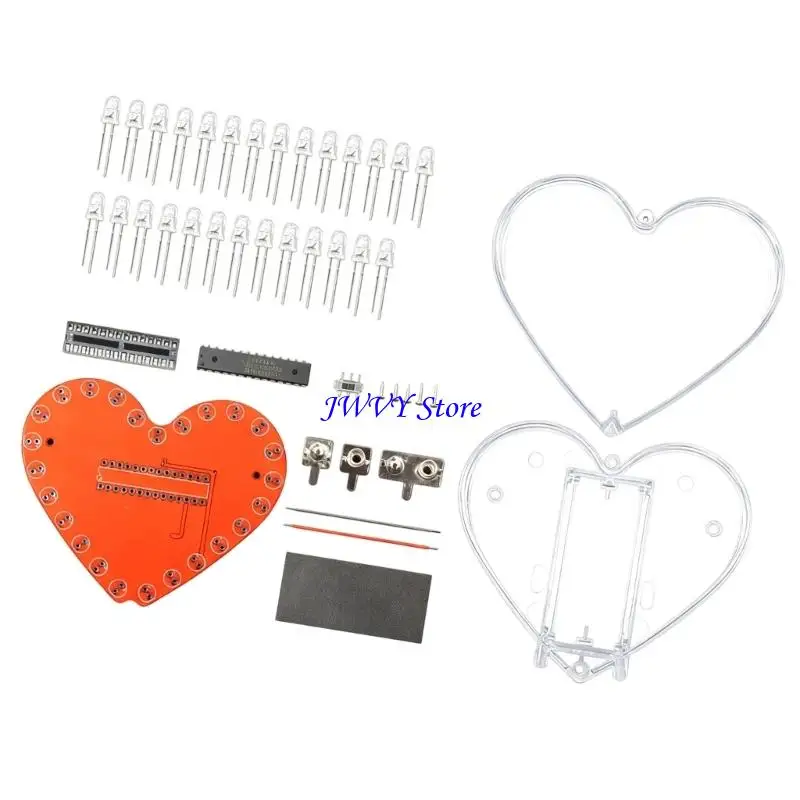 573A Electronics For Welding Practice Heart Shaped PCB Board With Multicolor LED Light Effects And Microcontroller Chip For DIY