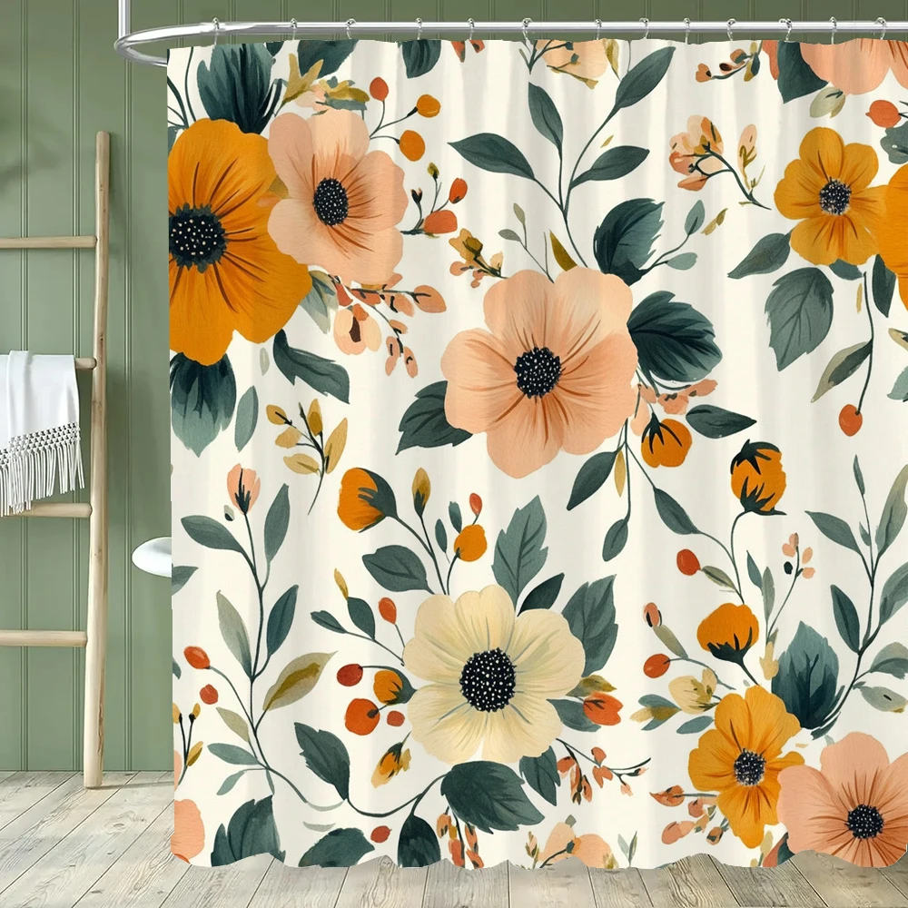 1 pc Green Plants, Leaves and Flowers Shower Curtains With Hooks Bathroom Curtains Printing Shower Curtain Home Decor Curtain