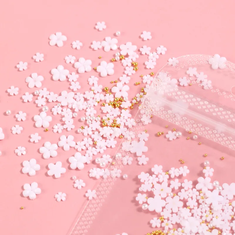 Nail Art Mini Bloemkralen 3mm 6mm Gemengd/Single Pack met Stalen Bal Doos of OPP Zak 100/500 stks DIY Manicure Decoraties