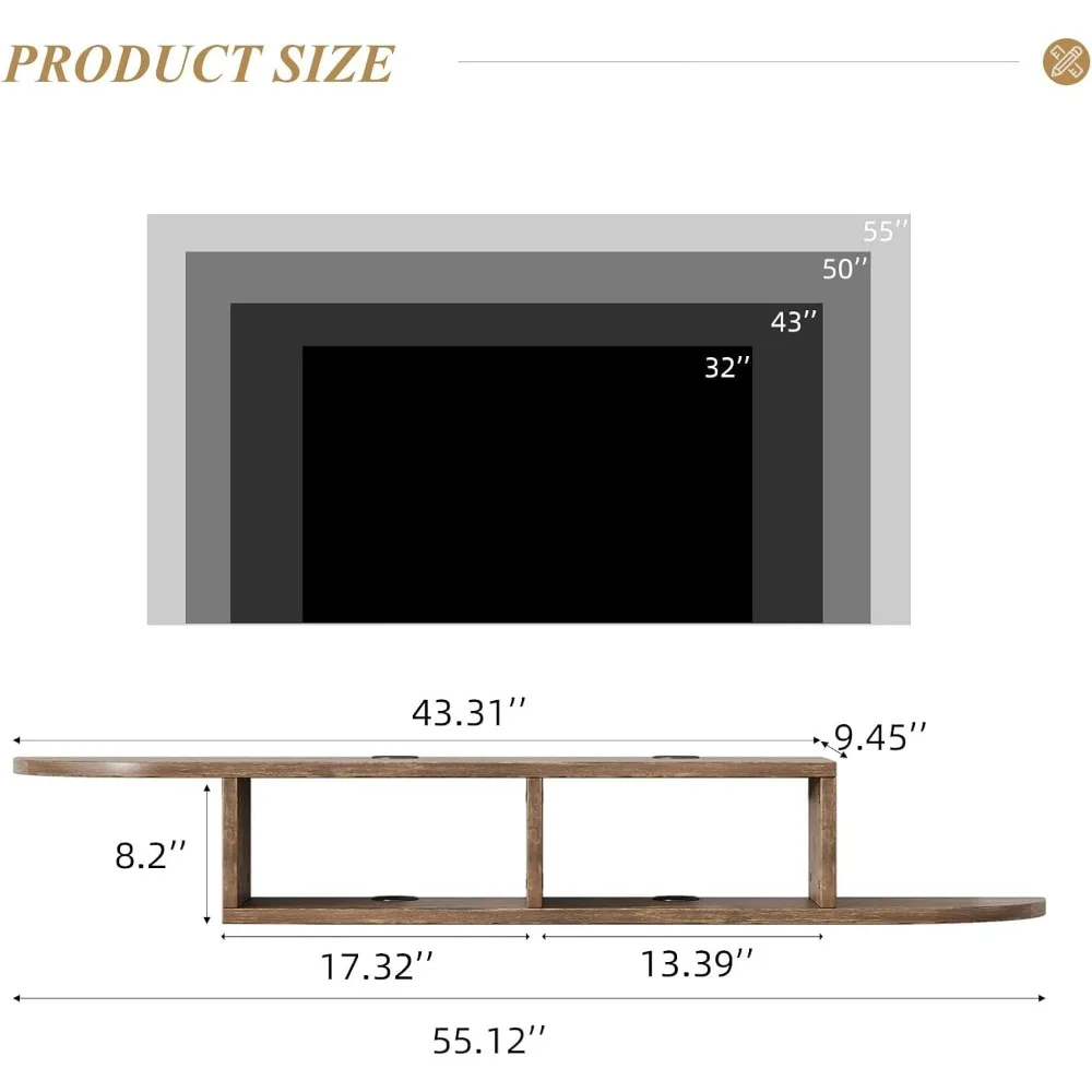 Suporte de TV flutuante para 55 centro de entretenimento com armazenamento de montagem na parede e prateleira para sala de estar
