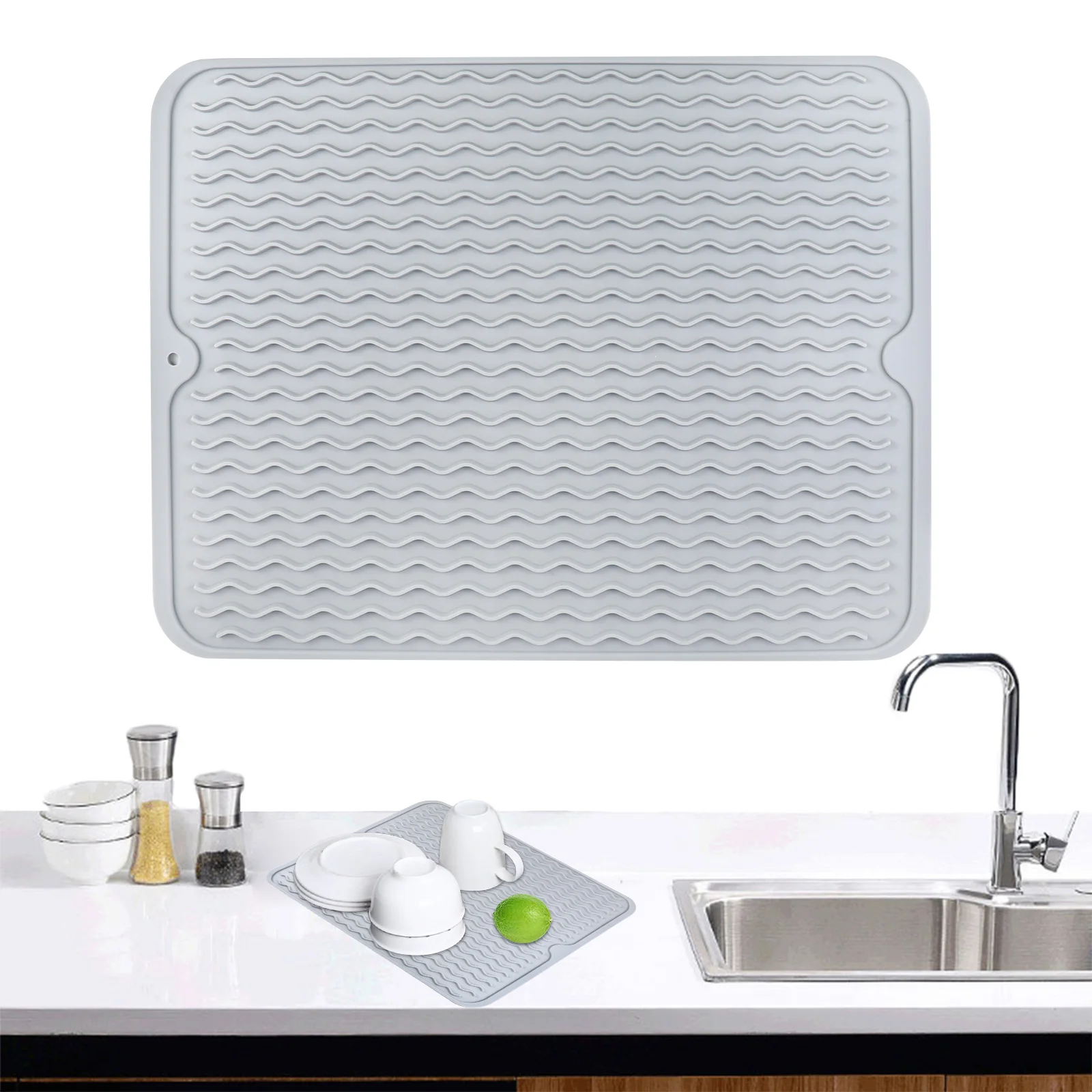 

Silicone Draining Pad Large Size Dish Mat For Kitchen Coffee Shop Bar Use Wave Grain Texture Tableware Drying Pad Kitchen Drying