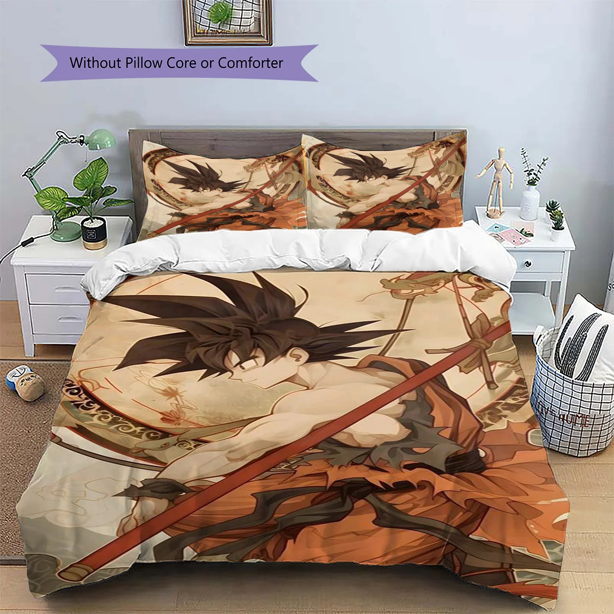 Goku Patterned Pillowcase & Duvet Cover Set Interior Bedding for Bedroom Gift Option for Lovers.-TING