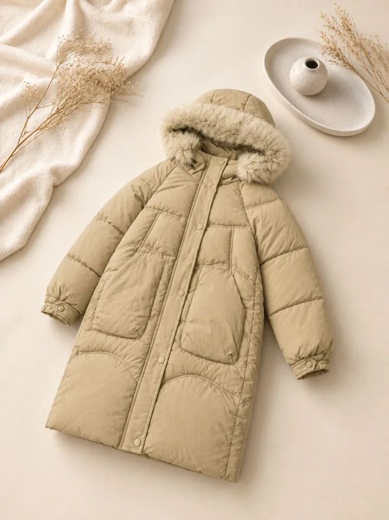 UNITIM Winter Junior Mädchen Praka 5-14 Jahre Teenager Mädchen Kunstpelzkragen Mittellange Jacke Kinder Mädchen Dicke Warme Reißverschluss-Oberbekleidung – Detail 12