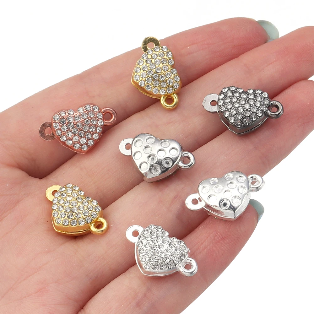 5Pcs/Lot 12×19mm Alloy Diamond-set Connector Peach Heart Shape Five Colors of Magnetic Buckle For Making Jewelry Found