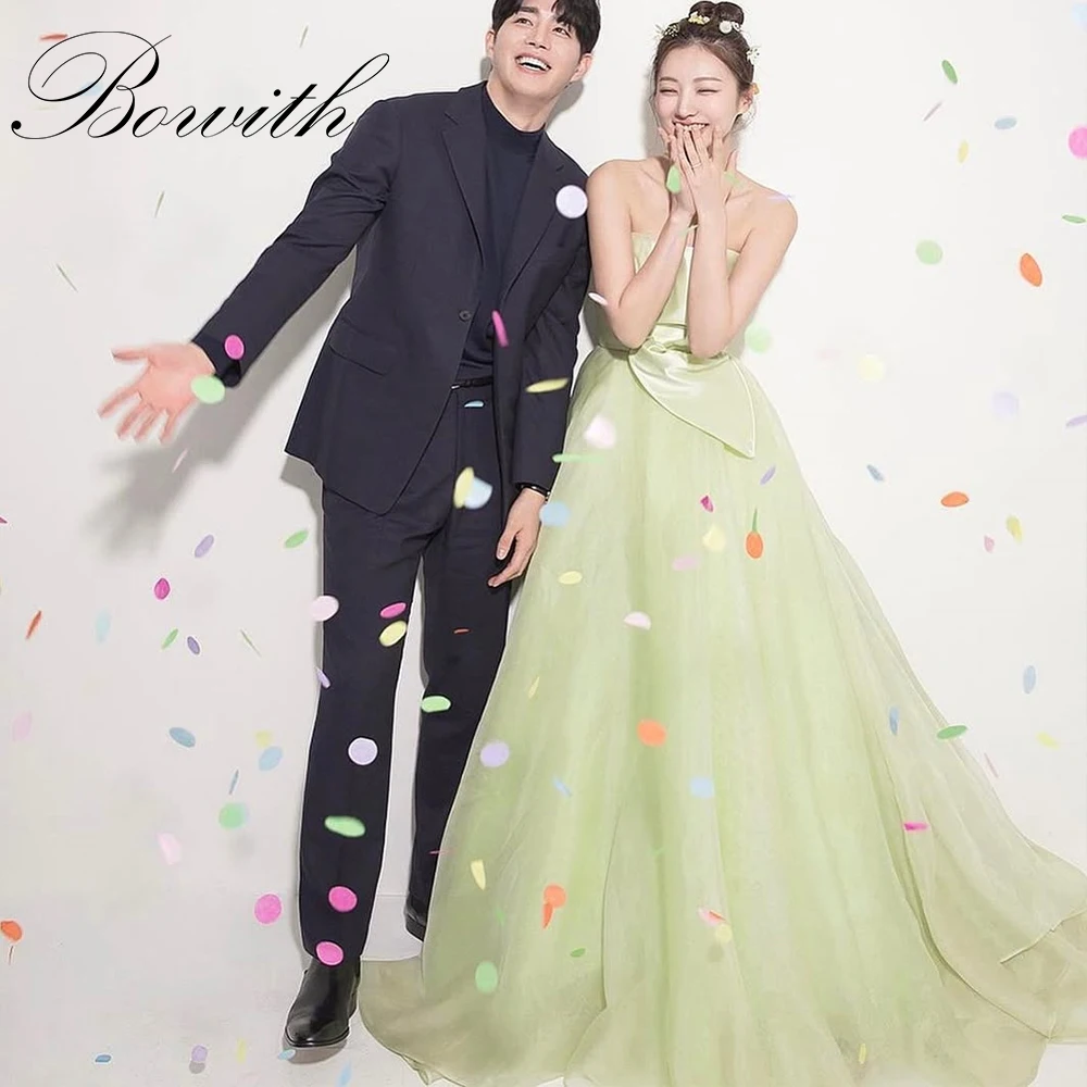 

Bowith Mint Green Soft Tulle A Line Wedding Dresses Korea Princess Prom Gowns Customized Wedding Photo Shoot Dresses