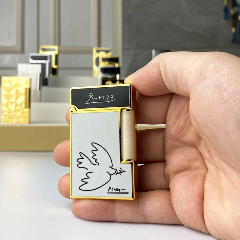 New commemorative edition single and double flame luxury lighter Ping Sound natural paint cigarette smoking butane lighter 18125