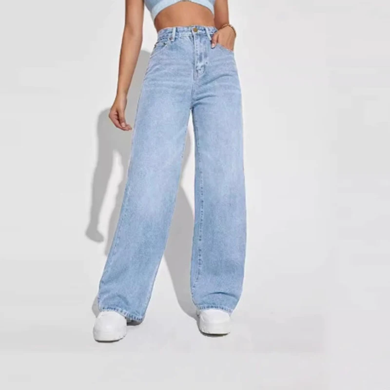 

2025 new women's wear European and American loose Denim wide leg pants slimming high waist all-match jeans for women