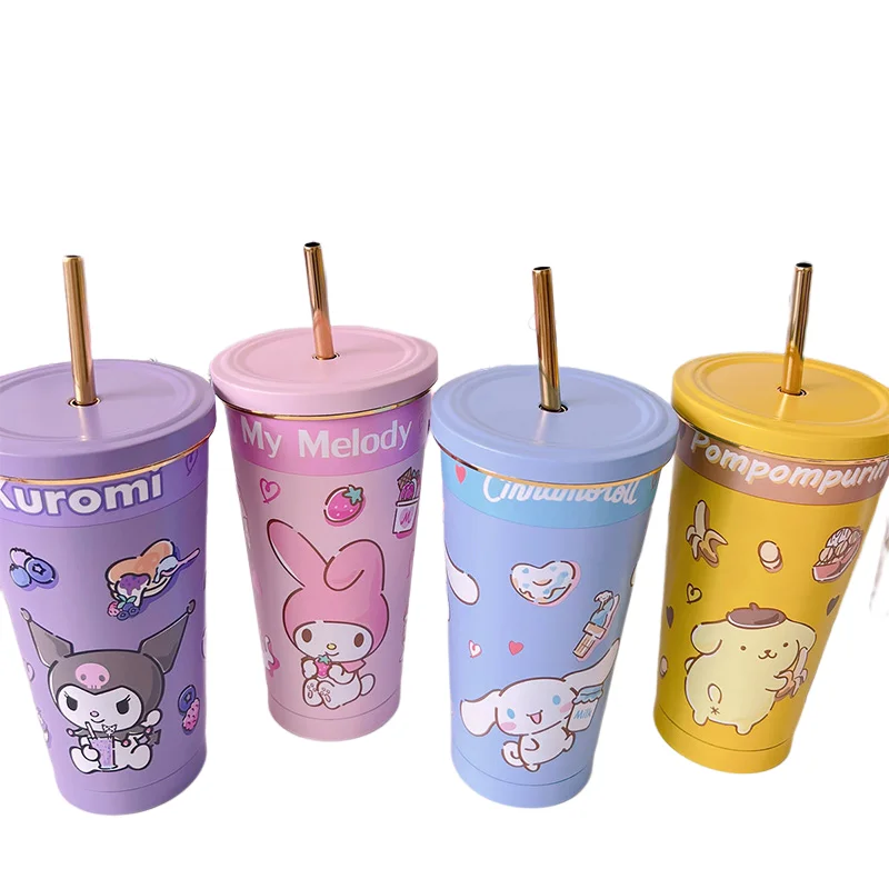 

Kawaii Sanrio Kuromi Cinnamoroll Straw Ice Mug Cute Cartoon Anime My Melody Pompompurin Cold Drinks Drinking Cup Toys for Girls