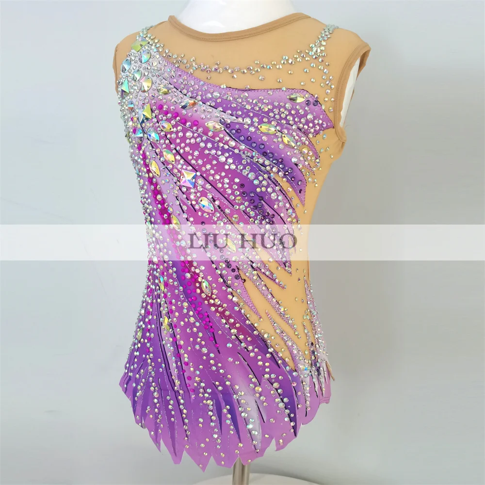 LIUHUO Vrouwen Ritmische Gymnastiek Maillots Meisjes Prestaties Pak Artistieke Schaatsen Jurk Danswedstrijd Mouwloos Paars