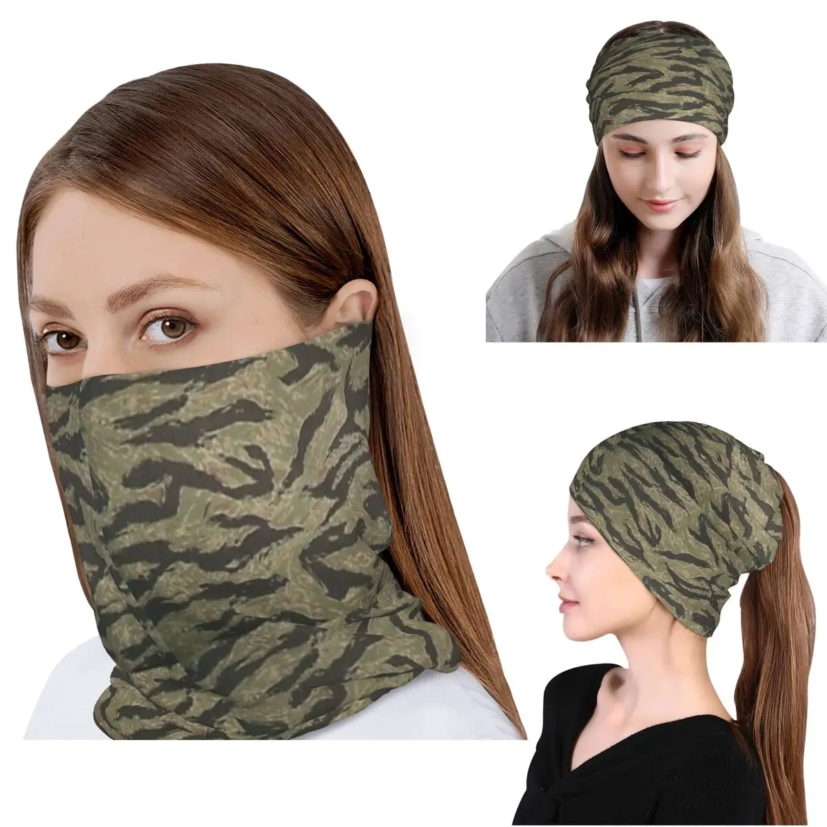 

Tiger Stripe Camouflage Military Camo Bandana Neck Cover Wrap Scarf Multi-use Cycling Scarf Beanies Hat Unisex Adult Windproof