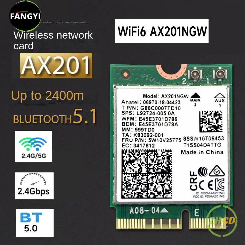 Wi-Fi 6 Intel AX201 BT 5.0 Dual Band 2.4G / 5G Wireless NGFF CNVi Wifi Card AX201NGW 802.11ac / ax 2.4Gbps