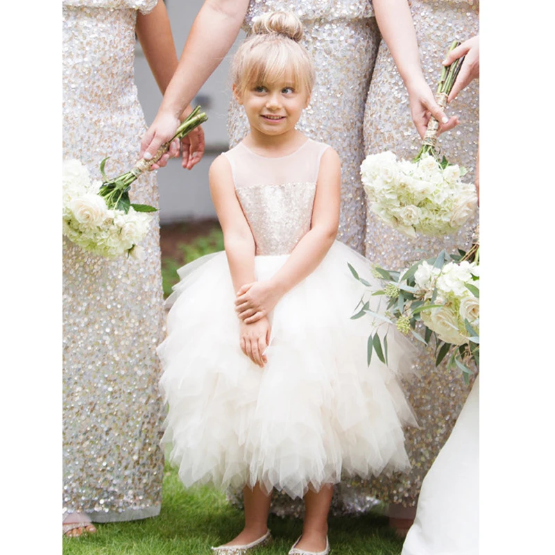 

Rose Gold Sequin Ruffle Tulle Wedding Flower Girl Dress Kids Party Dress