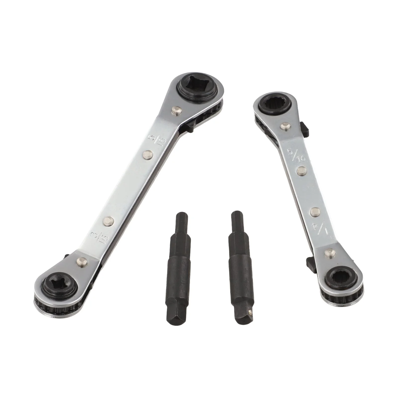

Refrigeration System Ratchet Wrench Tool for AC Unit Valve Operation Including Pneumatic Adjustable Wrench and Hex Adapters