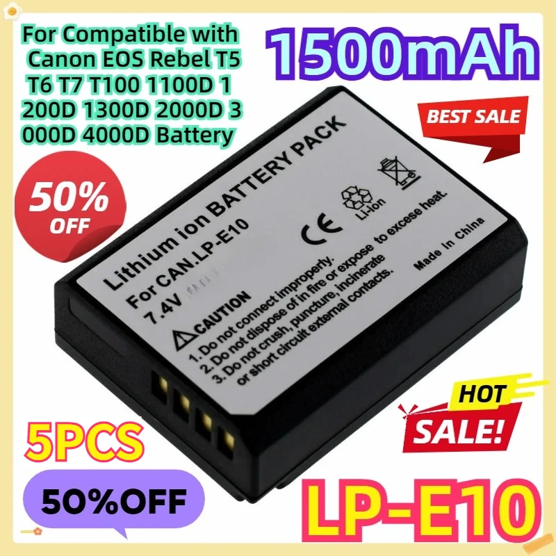 

For Compatible with Canon EOS Rebel T5 T6 T7 T100 1100D 1200D 1300D 2000D 3000D 4000D Battery 2pcs