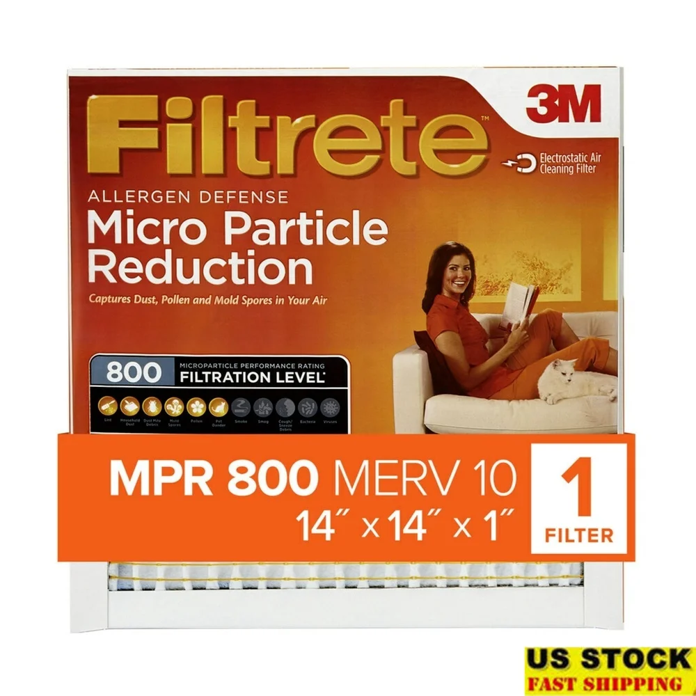 Allergen Defense Micro Particle Reduction HVAC Air Filter 800 MPR Pleated Electrostatic 14x14x1 Residential Use 2 Pack