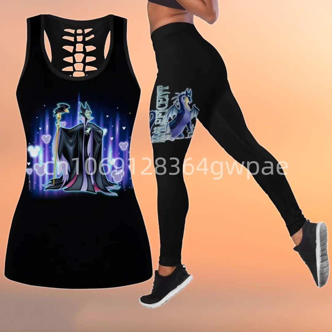 Evil Villains Women Cutout Tank Top Leggings Yoga Set Summer Fitness Leggings Tracksuit Disney Hollow Tank Top Leggings Set