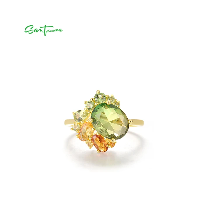 SANTUZZA Echter 925 Sterling Silber Ring für Damen Funkelnder Synthetischer Grüner Spinell Wunderschöne Hochzeitsgeschenke Edler Schmuck – Detail 8
