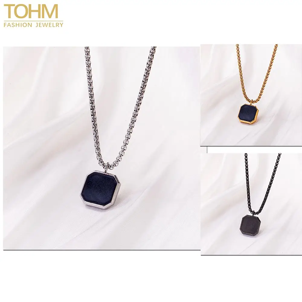 

TOHM Stylish Mens Geometric Square Necklaces Trendy Jewelry Gifts Stainless Steel Jewelry Pendant Boy Male Gift Charms 2025