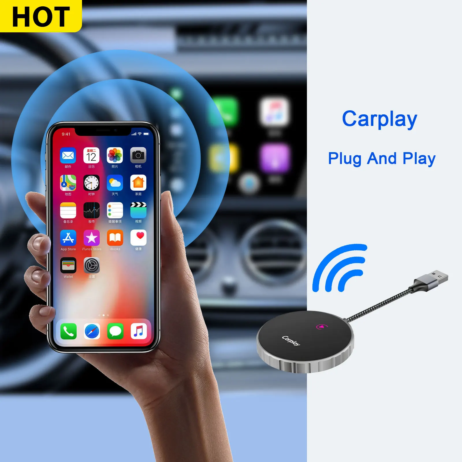 Carplay Android Auto 2-in-1 Wireless CarPlay Adapter Converts Wired to Wireless Carplay Dongle for Wireless Control for Apple