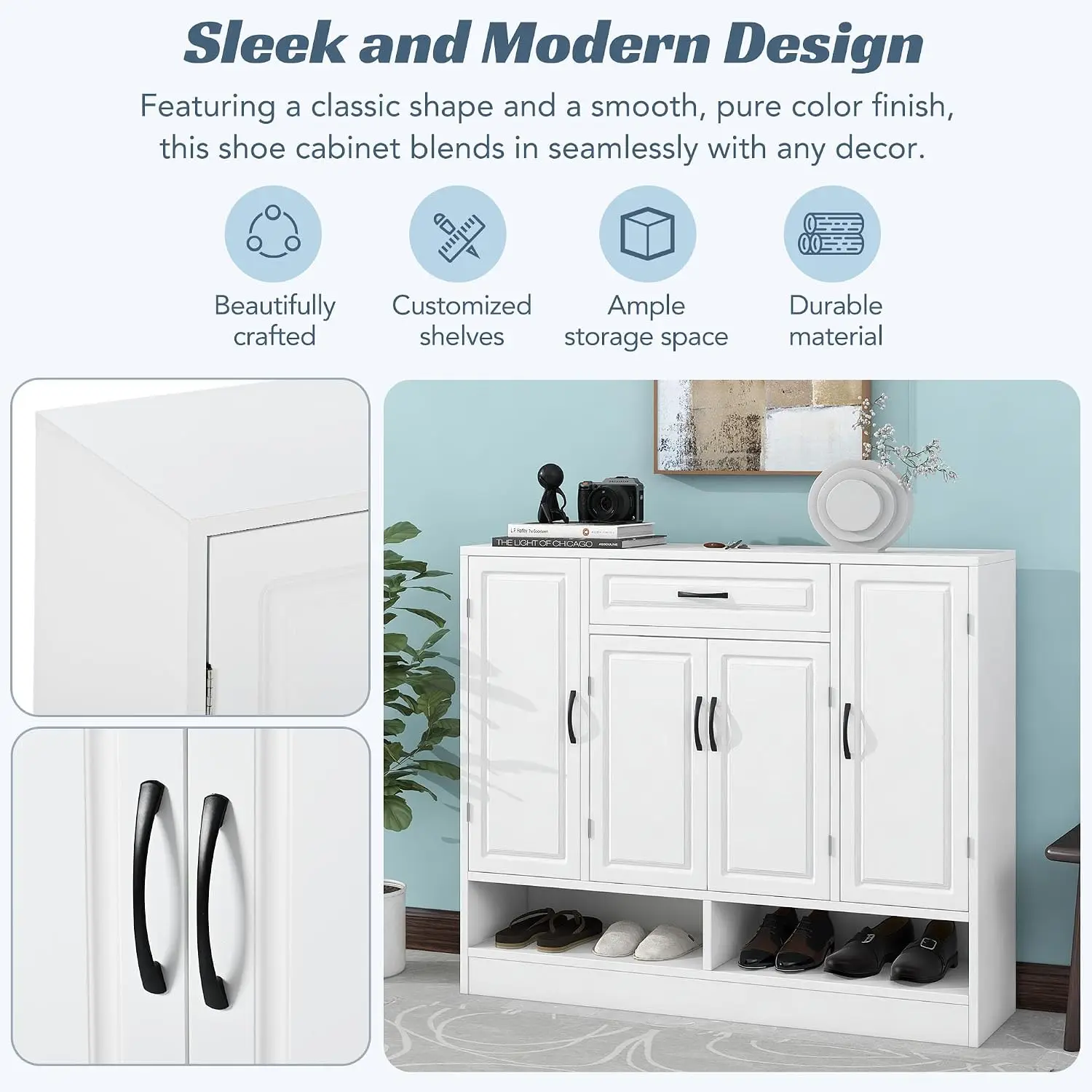 Shoe Cabinet with Adjustable Shelves & Drawers, Organizer with Sturdy Top, Rack for Various Sizes, Space-Saving, Customized
