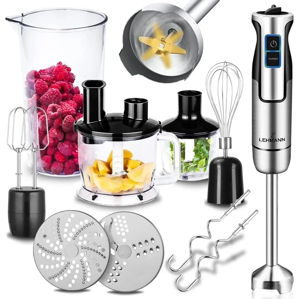 Chopsui Batidora de Mano 1200W, Multifuncional Batidora Mano Acero Inoxidable, 8 Ajustes de Potencia Más Turbo, Set Acce
