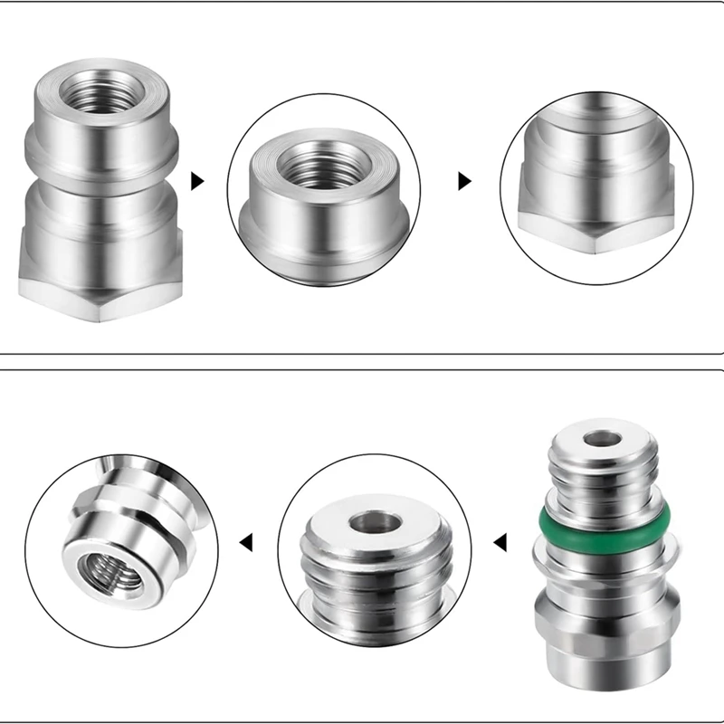 4Pc VA-LH11 A/C R-12 To R-134A Retrofit Conversion Adapter Fitting For 1/4 SAE Thread Low High Side Conversion Replacement