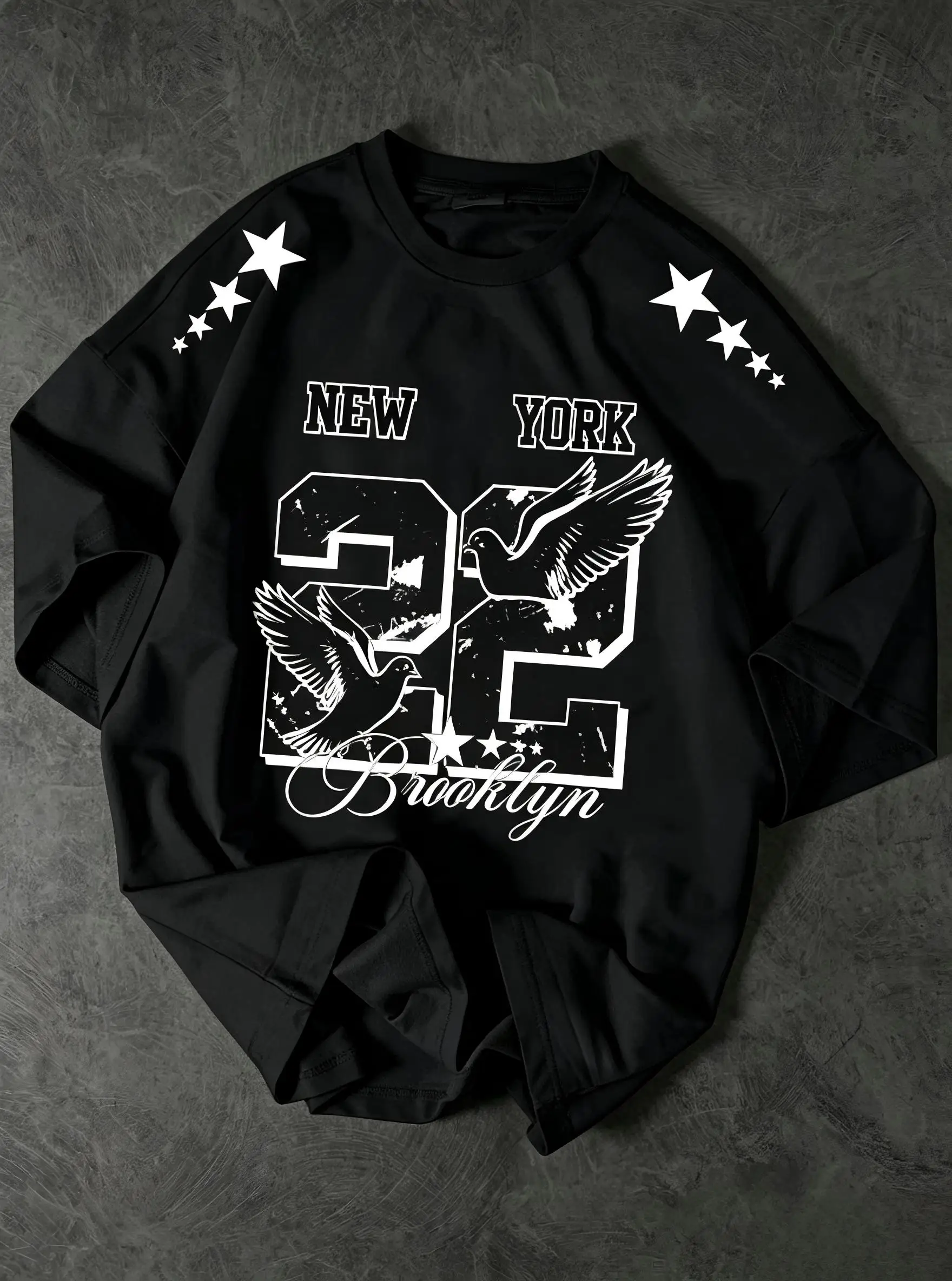 Fashionable new men's summer training New York 22 print micro elastic breathable round neck T-shirt outdoor casual top