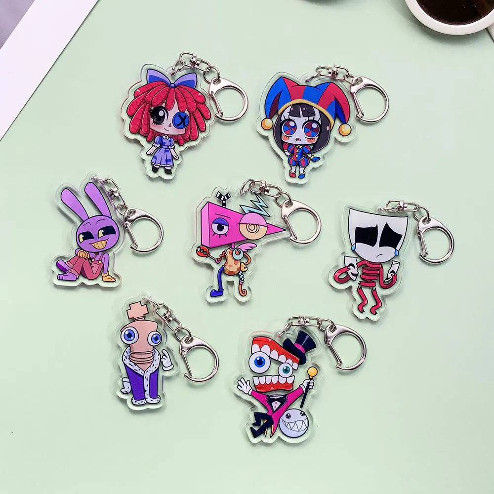 شخصيات كرتونية مذهلة السيرك الرقمي سلسلة مفاتيح مصنوعة من الأكريليك اكسسوارات حقيبة سحر ظهره قلادة حلقة رئيسية هدايا لصديق