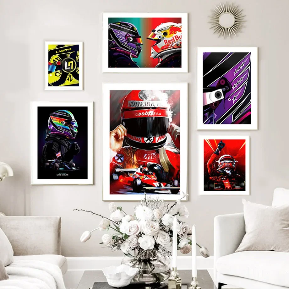 بطل العالم الفورمولا واحد المتسابق الملصقات والمطبوعات الرسم على لوحات القماش الجدارية الحديثة F1 صور لغرفة المعيشة نادي ديكور هدية #2