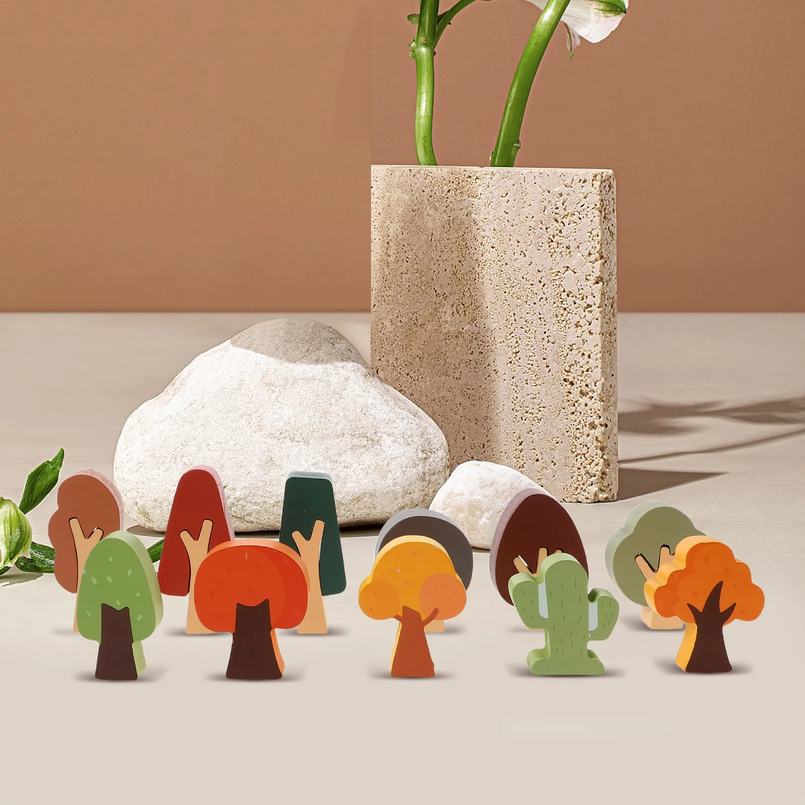 

11pcs Wooden Railroad Trees Craft Set Miniature Pine Fake Trees For Diorama Scene Preschool Learning Montessori Wood Craft