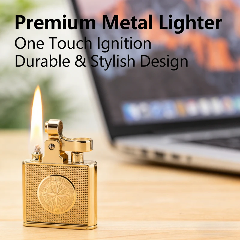 

Vintage Creative Relief Compass Lighter Retro Kowtow Style One-Click Press Ignition Grinding Wheel Men's Gadget Smoking Tool