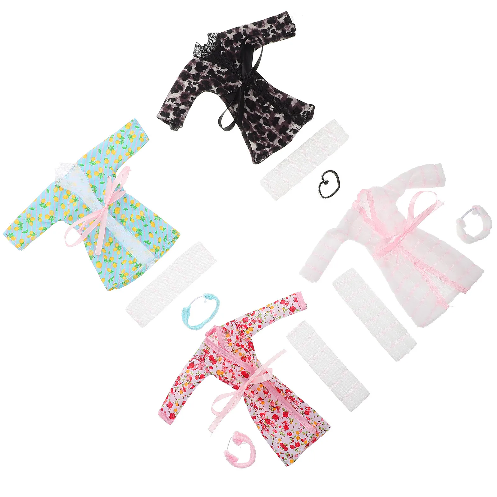 

4 Sets Puppets Clothes Bathrobe Pajamas Sleepwear Towel Headband Complete Dress Up Playset Bathrobe Set