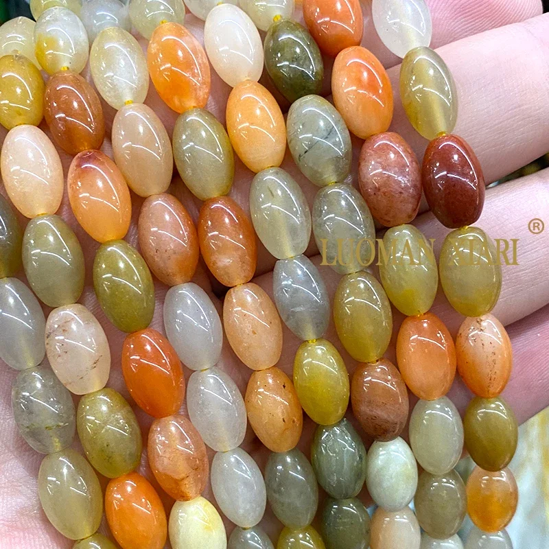 8x12MM Oval Natural Stone Gobi Jades Yellow Topaz Loose Rice Spacer Beads for Jewelry Making DIY Bracelets Charms Accessories